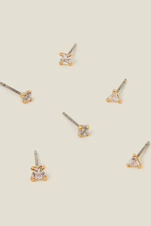 Accessorize 3-Pack 14ct -plated Spakle Shape Stud Earrings, Women