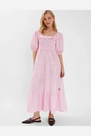 Accessorize Cherry Gingham Puff-sleeve Maxi Dress , Size: M