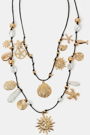 Accessorize Sea Charm Layered Cord Necklace Gold