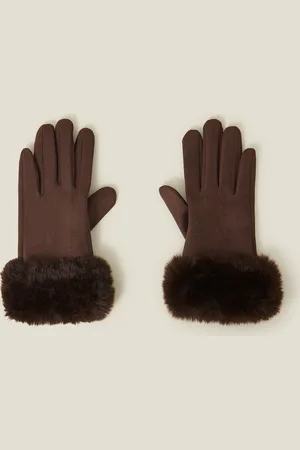 Accessorize Suedette Faux Fur Cuff Gloves, Size: 24cm, Women