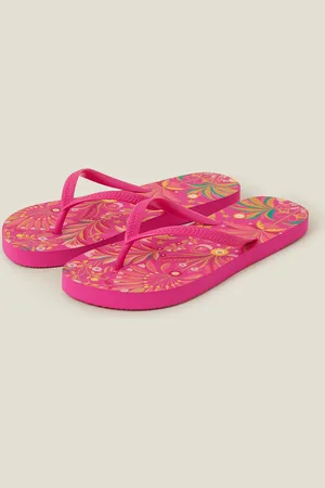 Accessorize Ornate Floral Print Flip Flops , Size: M