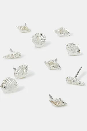 Accessorize 5-Pack Seashell Stud Earrings Silver