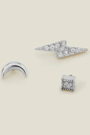 Accessorize 3-Pack Platinum-plated Surgical Steel Celestial Flatback Stud Earrings