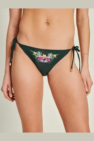 Accessorize Embroidered Flower Tie Bikini Bottoms , Size: 20, Women