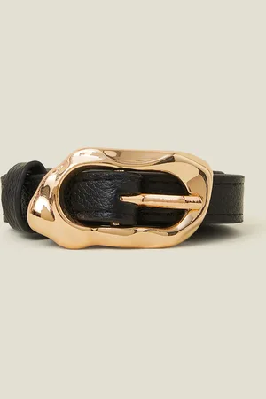 Accessorize Skinny Molten Buckle Belt , Size: M, Women