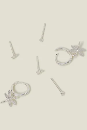 Accessorize 3-Pack Sterling Silver-plated Dragonfly Stud and Hoop Earrings