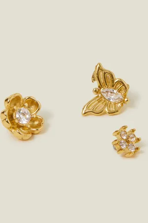 Accessorize 3-Pack 14ct -plated Flower Flatback Stud Earrings