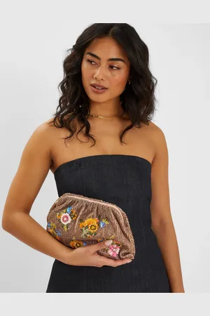 Accessorize Hand-beaded Floral Clutch Bag