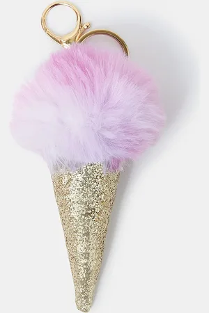 Accessorize Gold & Pink Fluffy Ice Cream Bag Charm, Size: 7cm, Girl