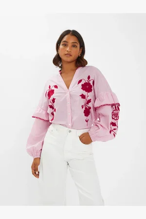 Accessorize Floral Embroidered Stripe Blouse , Size: S