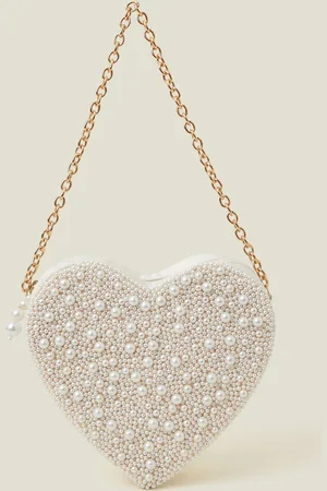 Accessorize Embellished Pearl Heart Bag, Size: 22x15cm, Women