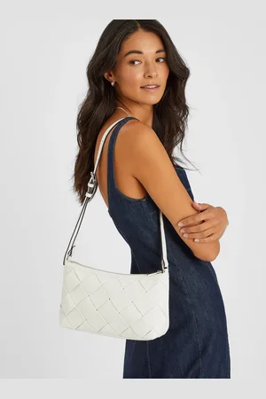 Accessorize White Woven Faux Leather Shoulder Bag