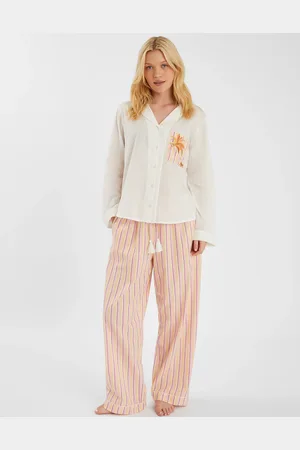 Accessorize Embroidered Stripe Long Pyjamas Set , Size: S