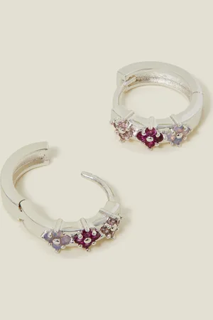 Accessorize Sterling Silver-plated Gem Flower Hoop Earrings