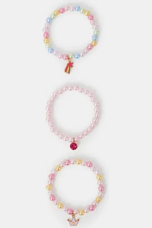 Accessorize 3-Pack Girls Princess Charm Bead Bracelets