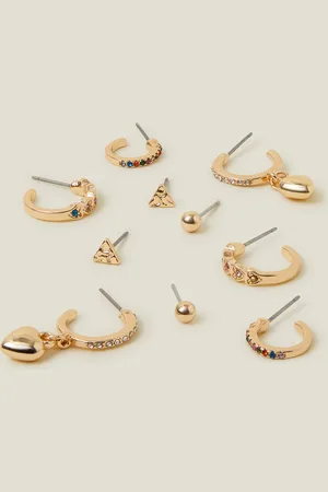 Accessorize 10-Pack Heart Gemstone Stud and Hoop Earrings, Women