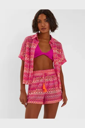 Accessorize Pink & Orange Crochet Short Sleeve Shirt, Size: S, Women
