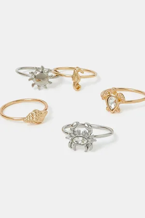 Accessorize 5-Pack Sea Friends Rings , Size: L