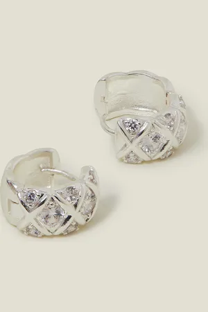 Accessorize Sterling Silver-plated Diamanté Check Hoop Earrings