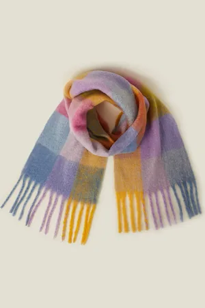 Accessorize Yellow, Purple and Blue Check Super Soft Pastel Tassel Scarf, Size: 240cm, Women