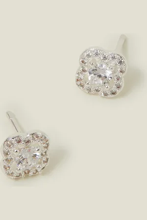 Accessorize Sterling Silver-plated Diamanté Clover Stud Earrings