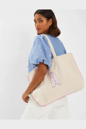 Accessorize Initial Embroidered Tote Bag Pink, Size: L