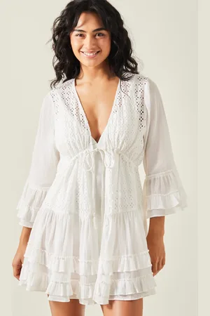 Accessorize Cotton Broderie Ruffle Mini Kaftan Dress, Size: M, Women