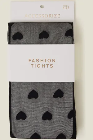 Accessorize Black Heart Printed Tights, Women