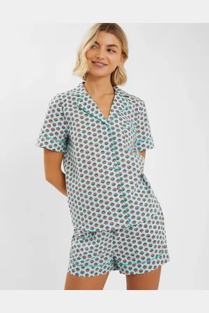 Accessorize Blue & Pink Floral Print Cotton Short Pyjamas Set, Size: XS, Women