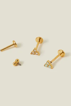 Accessorize 3-Pack 14ct -plated Crystal Flatback Stud Earrings