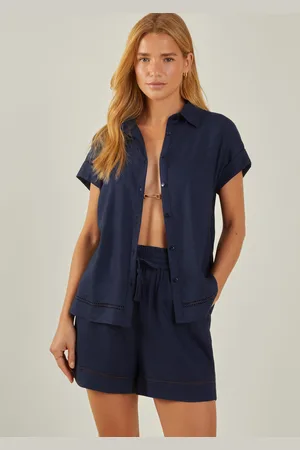 Accessorize Blue Cap Sleeve Boxy Shirt Size: M, Women