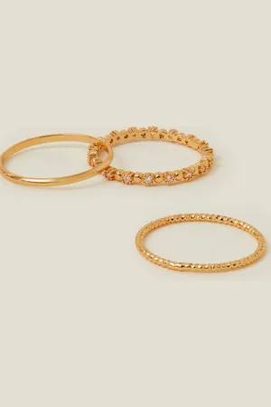 Accessorize 3-Pack 14ct -plated Flower Ring Set , Size: M