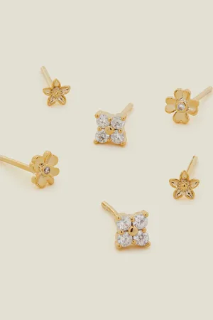 Accessorize 3-Pack 14ct -plated Flower Stud Earrings
