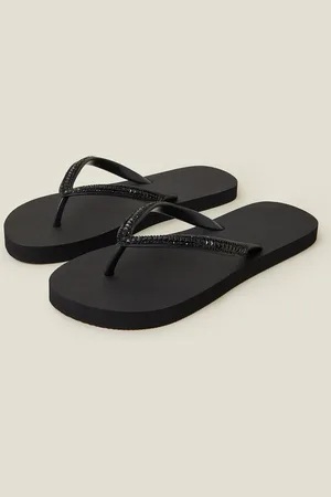 Accessorize Crystal Embellished Flip Flops , Size: M