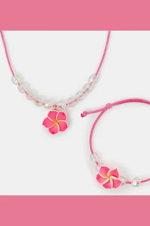 Accessorize Girls Tropical Flower Necklace and Bracelet Set, Kids