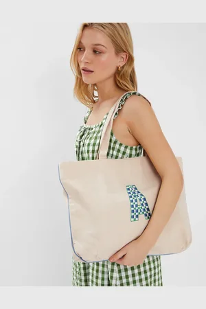 Accessorize Initial Embroidered Tote Bag Blue, Size: K