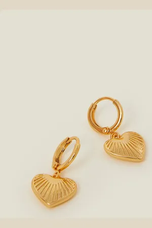 Accessorize 14ct -plated Ridge Heart Drop Hoop Earrings