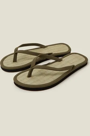 Accessorize Plain Seagrass Flip Flops Green, Size: S, Women