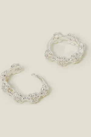 Accessorize Sterling Silver-plated Flower Sparkle Hoop Earrings