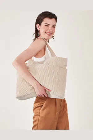 Accessorize Cream Textured Cord Shopper Bag, Size: 34x44cm, Women