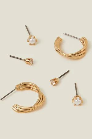 Accessorize 3-Pack 14ct -plated Twisted Stud and Hoop Earrings, Women