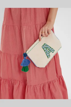 Accessorize Initial Beaded Make Up Bag Natural, Size: S