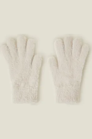 Accessorize Natural Fluffy Knitted Nylon Super-stretch Gloves, Size: 21cm, Women