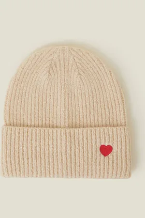 Accessorize Embroidered Heart Beanie Hat Natural