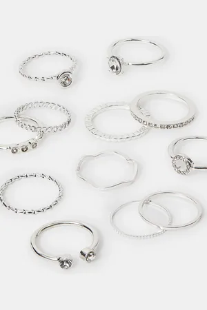 Accessorize 12-Pack Mix Crystal Rings , Size: L