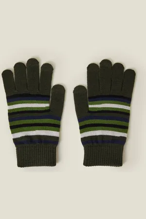 Accessorize Touchscreen Stripe Knit Gloves Green