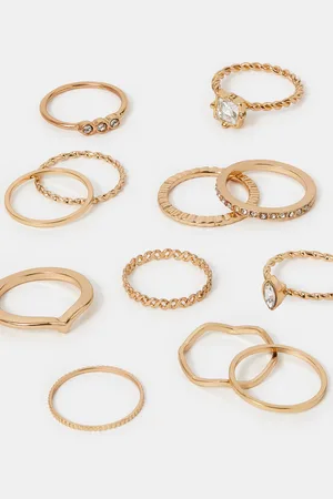 Accessorize 12-Pack Mix Crystal Rings , Size: M
