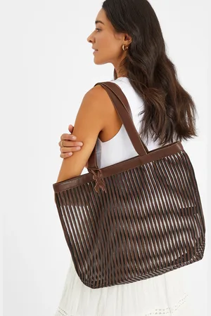 Accessorize Mesh Stripe Shopper Bag Brown