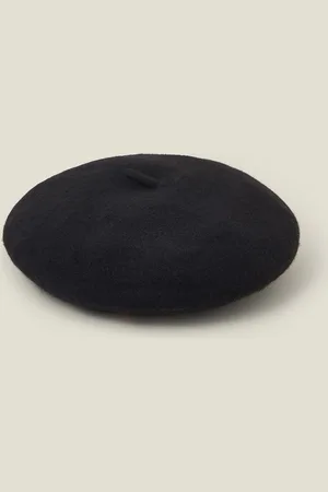 Accessorize Black Super-soft Embroidered Wool Heart Beret, Size: 27cm, Women