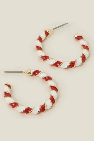 Accessorize Red And Cream Striped Viscose Candy Cane Hoop Earrings, Size: 3cm, Women